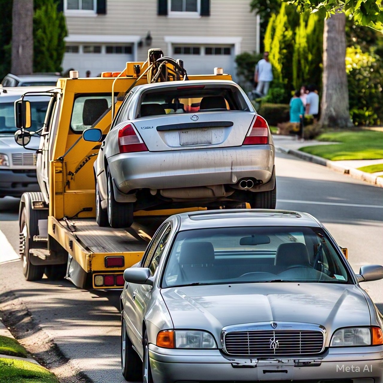 Professional tow truck driver securing a vehicle in a busy city street, showcasing one of the best towing services for urban breakdowns.